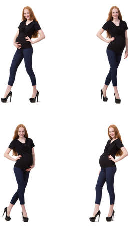 Pregnant woman in composite image isolated on whiteの写真素材