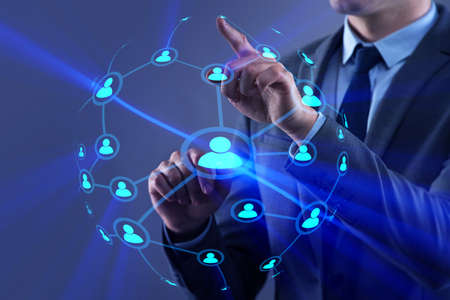 Handsome businessman in social networks concept