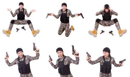 Soldier with gun isolated on whiteの写真素材