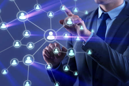 Handsome businessman in social networks concept