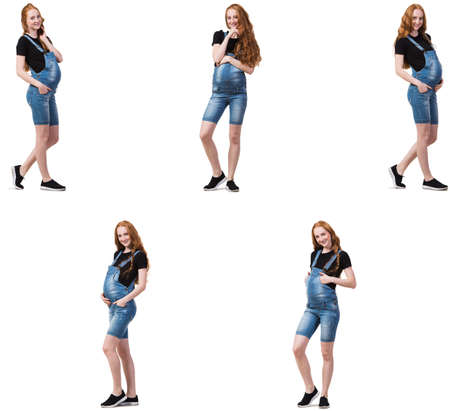 Pregnant woman in composite image isolated on whiteの写真素材