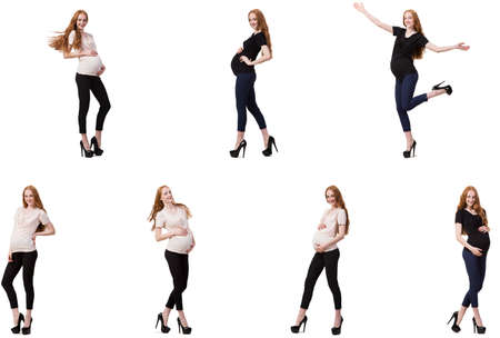 Pregnant woman in composite image isolated on whiteの写真素材