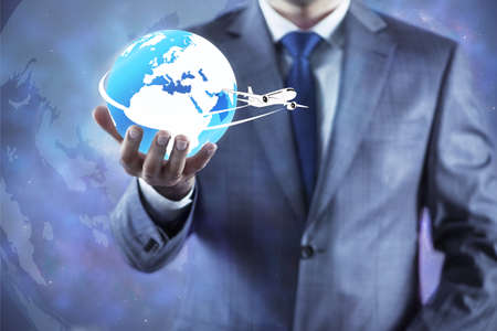 Businessman in air travel conceptの写真素材