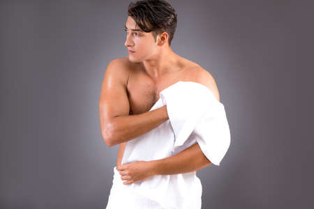 Handsome man after morning showerの写真素材