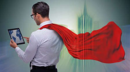 Man in red cover protecting cityの写真素材