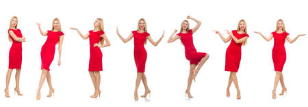 Woman in red dress isolated on whiteの写真素材