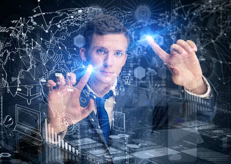 Futuristic media sharing concept with man