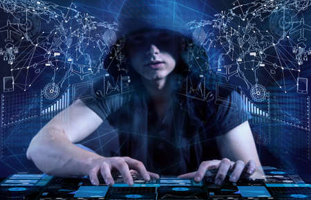 Young hacker in data security concept
