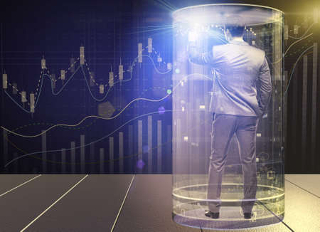 Man in stock exchange trading conceptの写真素材