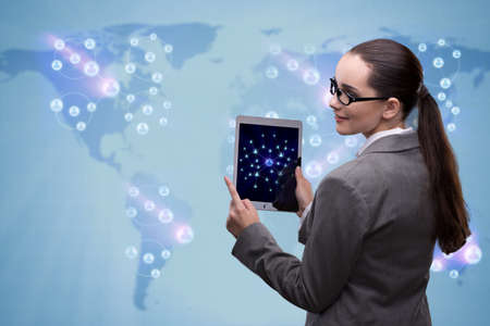 Woman with tablet in social networks concept