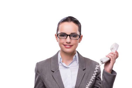Nice elegant call center operator isolated on whiteの写真素材