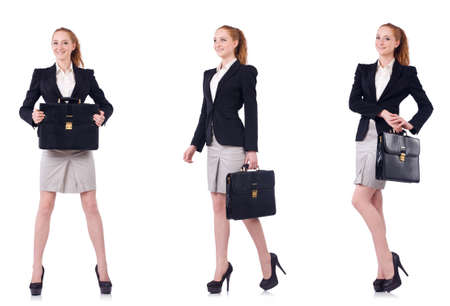 Businesswoman with briefcase isolated on whiteの写真素材