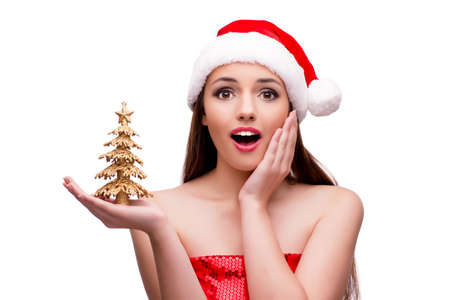 Young woman in snow girl costume in christmas conceptの写真素材