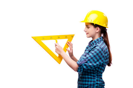 Young woman in industrial concept isolated on white