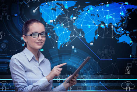 Woman with tablet in social networks concept