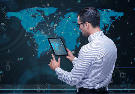 Man in social data management conceptの写真素材