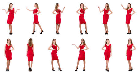 Young woman in red dress isolated on whiteの写真素材