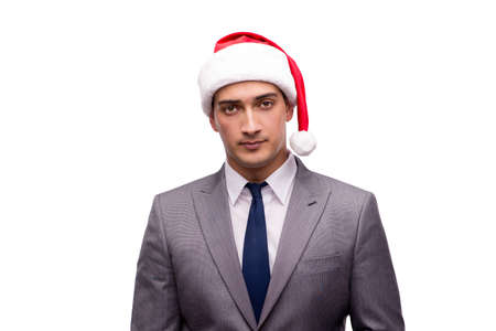 Young businessman celebrating christmas in officeの写真素材
