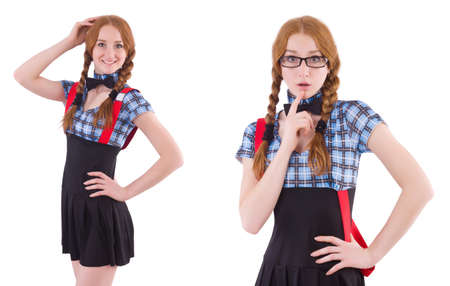Schoolgirl isolated on the whiteの写真素材