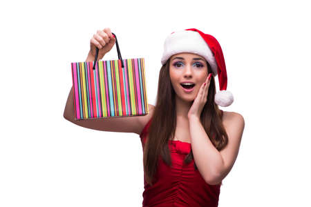 Cute girl in christmas concept isolated on whiteの写真素材