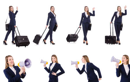 Travel vacation concept with luggage on whiteの写真素材