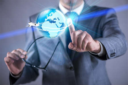 Businessman in air travel conceptの写真素材