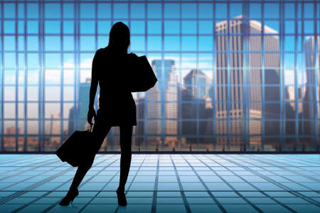 Woman with shopping bags in sale conceptの写真素材