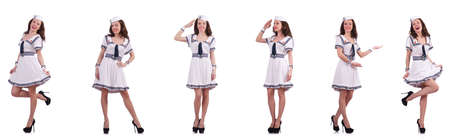 Collage of woman sailor isolated on whiteの写真素材