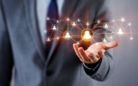 Businessman in social networks concept