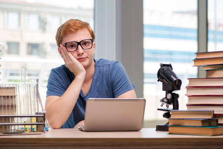 Young student preparing for school examsの写真素材