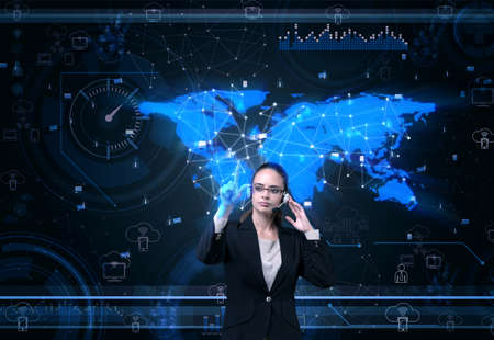 Woman in social data management concept