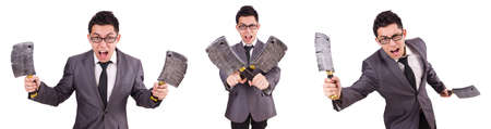 Man with axe isolated on whiteの写真素材