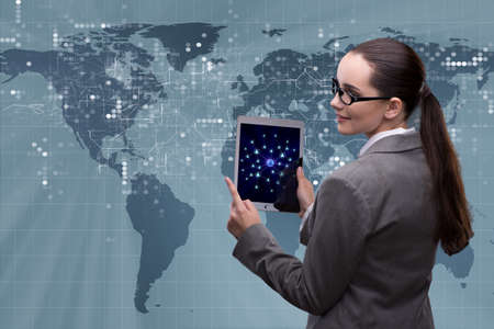 Woman with tablet in social networks concept