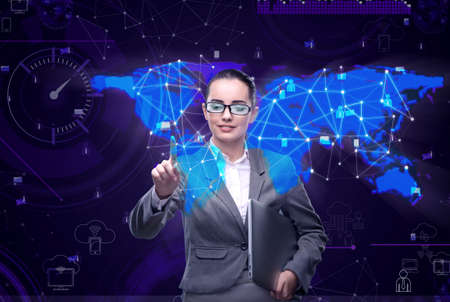 Woman in social data management concept