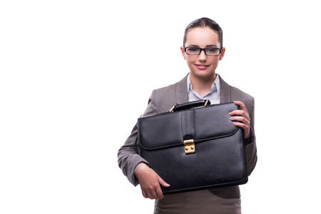 Businesswoman with briefcase isolated on whiteの写真素材