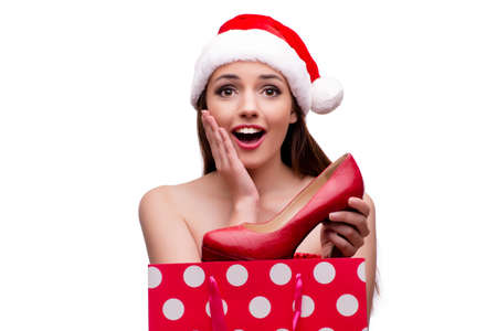 Young santa girl in christmas concept isolated on whiteの写真素材