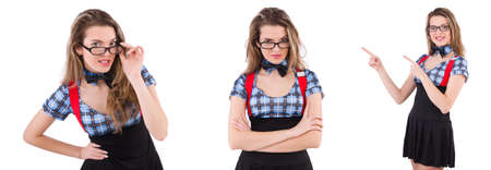Schoolgirl isolated on the whiteの写真素材