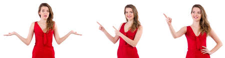 Young woman in red dress isolated on whiteの写真素材