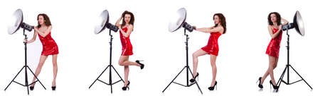 Woman wearing red dress isolated on whiteの写真素材