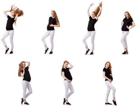 Pregnant woman in composite image isolated on whiteの写真素材