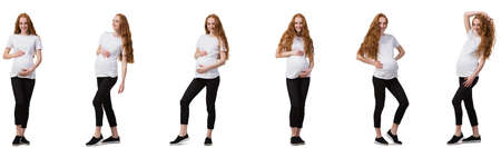 Pregnant woman in composite image isolated on whiteの写真素材