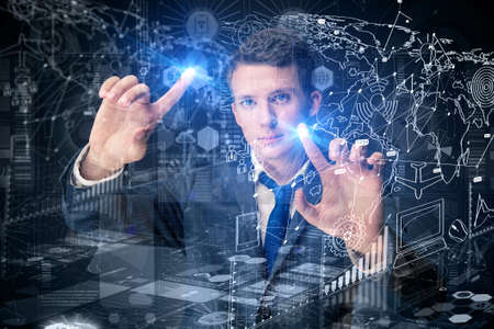 Young man in data management concept