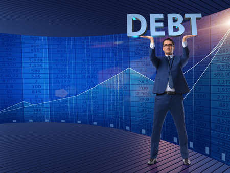 Businessman in debt business conceptの写真素材