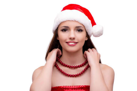 Young woman in snow girl costume in christmas conceptの写真素材