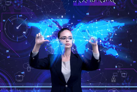 Woman in social data management conceptの写真素材