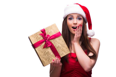 Cute girl in christmas concept isolated on white