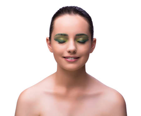 Beautiful woman in beauty concept isolated on whiteの写真素材