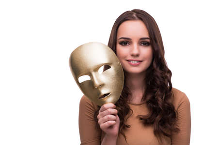 Young woman with mask isolated on whiteの写真素材