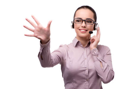 Young call center operator isolated on whiteの写真素材