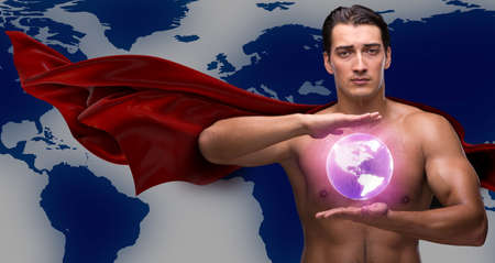 Man with red cover saving the workdの写真素材